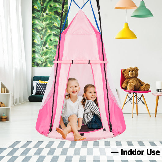 2-in-1 40 Inch Kids Hanging Chair Detachable Swing Tent Set-Pink