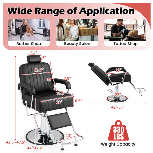 360 Degrees Swivel Salon Hydraulic Barber Chair with Adjustable Headrest and Reclining Backrest-Black
