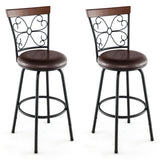 2 Pieces 24-30 Inch Adjustable PU Cushioned Swivel Barstools-Brown