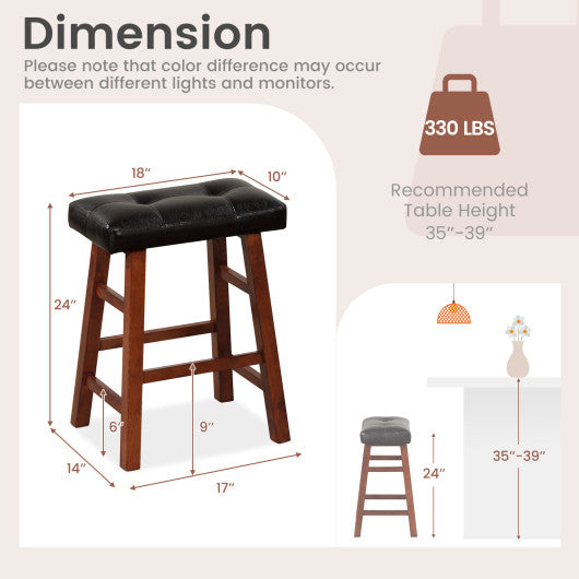 Set of 2 Modern Backless Bar Stools with Padded Cushion-24 inches