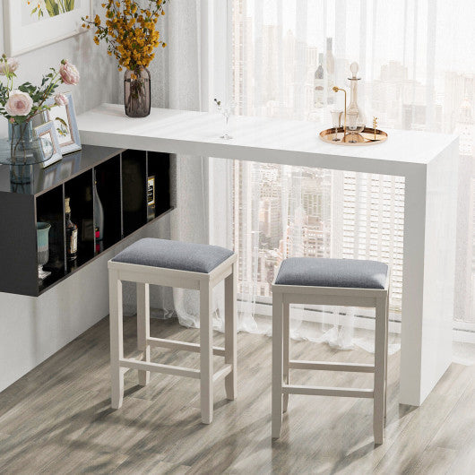 2 Pieces 25 Inch Upholstered Bar Stool Set with Solid Rubber Wood Frame and Footrest-Griege