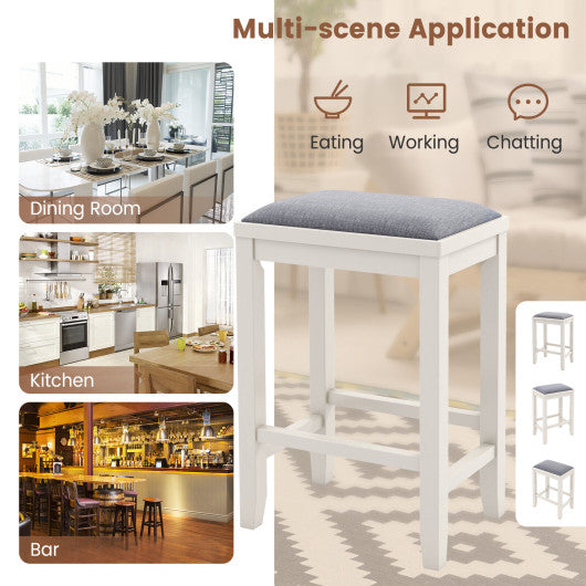 2 Pieces 25 Inch Upholstered Bar Stool Set with Solid Rubber Wood Frame and Footrest-Griege