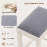 2 Pieces 25 Inch Upholstered Bar Stool Set with Solid Rubber Wood Frame and Footrest-Griege