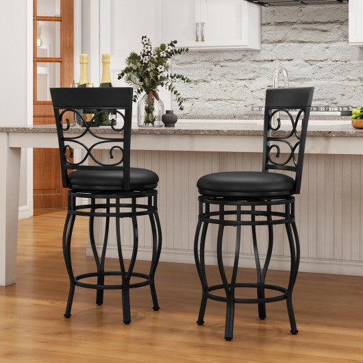Set of 2 26 Inch Bar Stool with Backrest and Footrest-Black