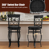 Set of 2 26 Inch Bar Stool with Backrest and Footrest-Black