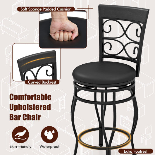 Set of 2 26 Inch Bar Stool with Backrest and Footrest-Black