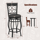 Set of 2 26 Inch Bar Stool with Backrest and Footrest-Black