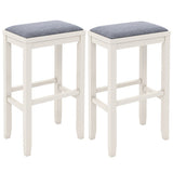 2 Pieces 31 Inch Upholstered Bar Stool Set with Solid Rubber Wood Frame and Footres-Griege