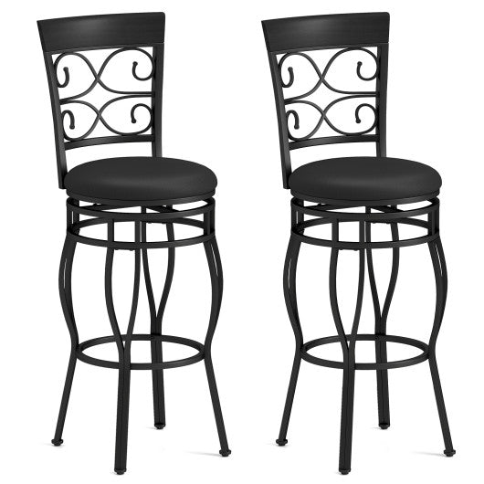 Set of 2 30 Inch Bar Stool with Backrest and Footrest-Black