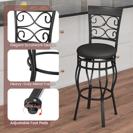 Set of 2 30 Inch Bar Stool with Backrest and Footrest-Black