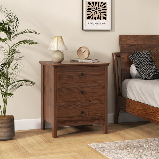 3-Drawer Nightstand with Wooden Finish for Bedroom-Brown