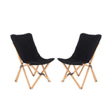 Set of 2 Bamboo Dorm Chair with Storage Pocket for Camping and Fishing-Black