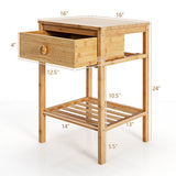 Set of 2 Bamboo End Tables with Drawer and Open Shelf-Natural