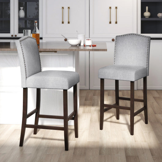 Set of 2 Bar Height Dining Side Barstools with Thick Cushion-Gray