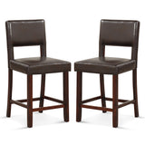 2 Piece Bar Chair Set with Hollowed Back and Rubber Wood Legs-Brown