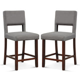 2 Piece Bar Chair Set with Hollowed Back and Rubber Wood Legs-Gray