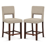 2 Piece Bar Chair Set with Hollowed Back and Rubber Wood Legs-Beige