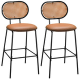 29.5 Inch Modern Faux Leather Bar Stools with Imitation Rattan Woven Backrest-Brown