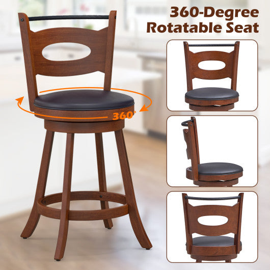 2 Pieces 24/29 inch Swivel Bar Stools with Curved Backrest and Seat Cushions-24 inches