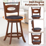 2 Pieces 24/29 inch Swivel Bar Stools with Curved Backrest and Seat Cushions-24 inches