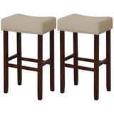 2 Set of 29 Inch Height Upholstered Bar Stool with Solid Rubber Wood Legs and Footrest-Beige