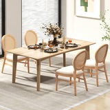 Set of 2 Dining Chairs French Style Kitchen Chair with Hand-Woven Rattan Backrest-Beige