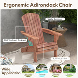 1 Piece Folding Adirondack Chair with High Backrest and Wide Armrests-Brown