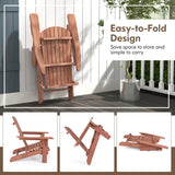 1 Piece Folding Adirondack Chair with High Backrest and Wide Armrests-Brown