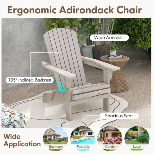 1 Piece Folding Adirondack Chair with High Backrest and Wide Armrests-Gray