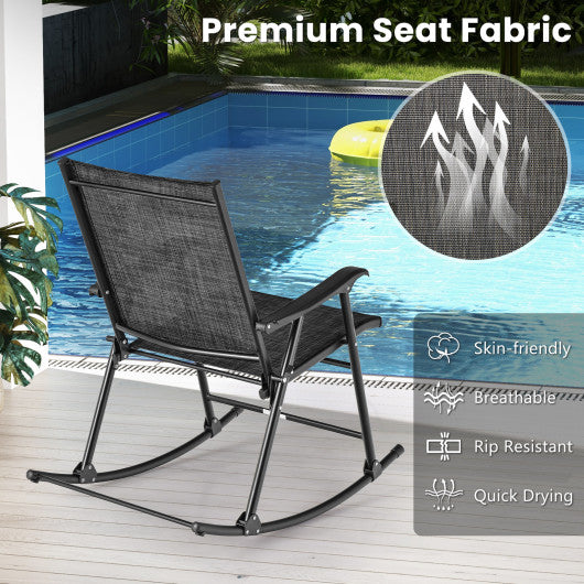 Folding Rocking Chair with Breathable Seat Fabric Set of 2-Black