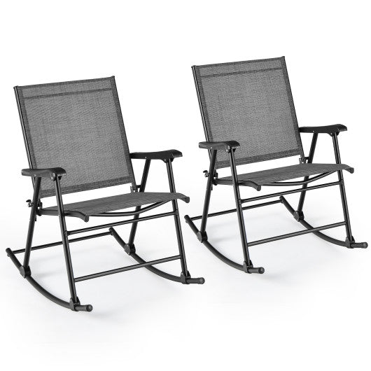 Folding Rocking Chair with Breathable Seat Fabric Set of 2-Gray