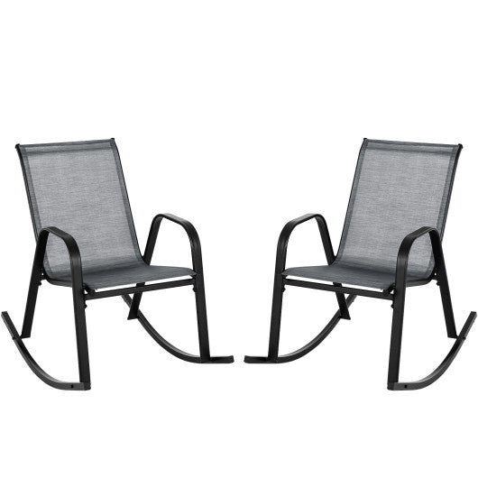 Set of 2 Metal Patio Rocking Chair with Breathable Seat Fabric-Gray