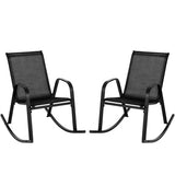 Set of 2 Metal Patio Rocking Chair with Breathable Seat Fabric-Black