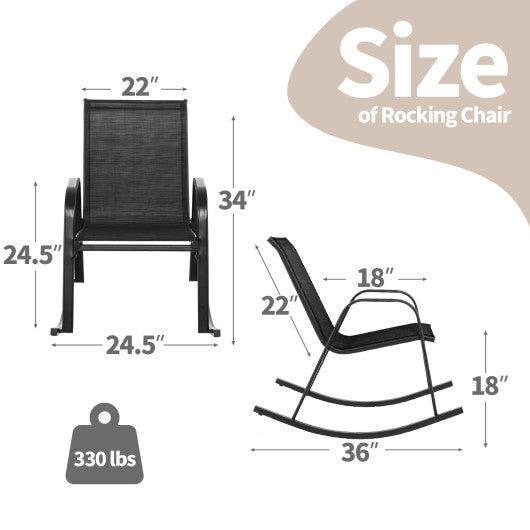 Set of 2 Metal Patio Rocking Chair with Breathable Seat Fabric-Black