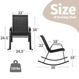 Set of 2 Metal Patio Rocking Chair with Breathable Seat Fabric-Black