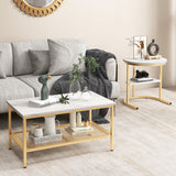 Set of 2 Nesting Coffee Table with Extra Storage Shelf for Living Room-Golden