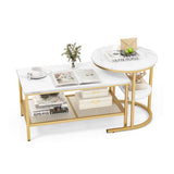 Set of 2 Nesting Coffee Table with Extra Storage Shelf for Living Room-Golden