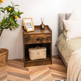 Set of 2 Nightstand with Drawer Cabinet End Side Table Raised Top-Brown