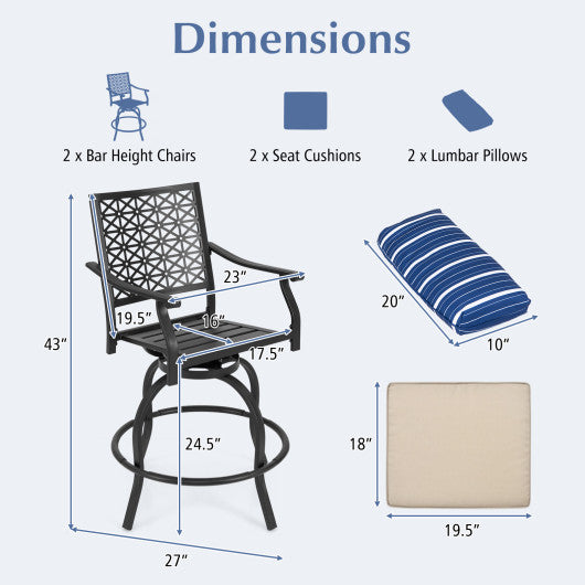 Set of 2 Outdoor Bar Height Chair with Soft Cushions