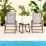 Set of 2 Outdoor Folding Sling Chairs with Armrest and Backrest-Gray