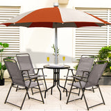 Set of 2 Outdoor Folding Sling Chairs with Armrest and Backrest-Gray