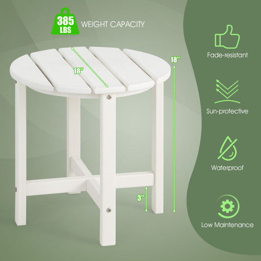 Set of 2 18 Inch Round Weather-Resistant Adirondack Side Tables-White