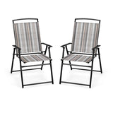 Set of 2 Patio Folding Sling Chairs Space-saving Dining Chair-Gray