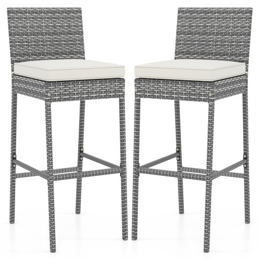 Set of 2/4 Patio Wicker Barstools with Soft Seat Cushion and Cozy Footrest-Set of 2