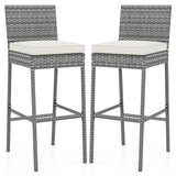 Set of 2/4 Patio Wicker Barstools with Soft Seat Cushion and Cozy Footrest-Set of 2