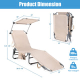 Set of 2 Portable Reclining Chair with 5 Adjustable Positions-Beige