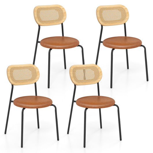 Set of 2 Rattan Dining Chair with Metal Legs-Coffee