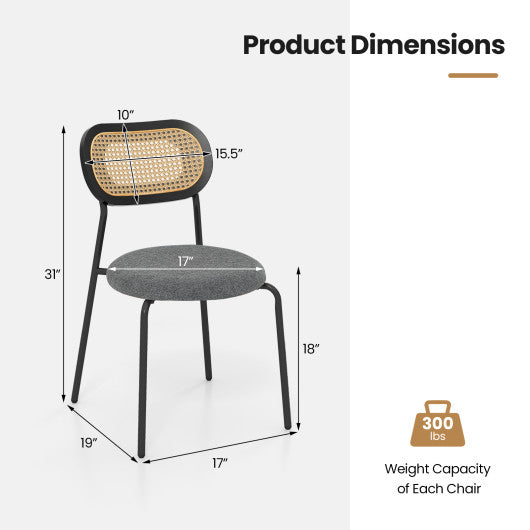 Set of 2 Rattan Dining Chair with Metal Legs-Gray