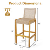 Set of 2 Rattan Patio Wood Barstools Dining Chairs with Backrest-Set of 2