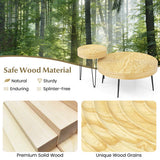 Set of 2 Solid Wood Farmhouse Round Coffee Tables-Natural